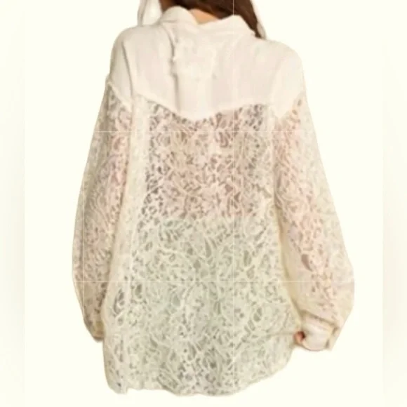 NEW POL Natural Lace Gauze Shacket Size Small - Picture 2 of 3